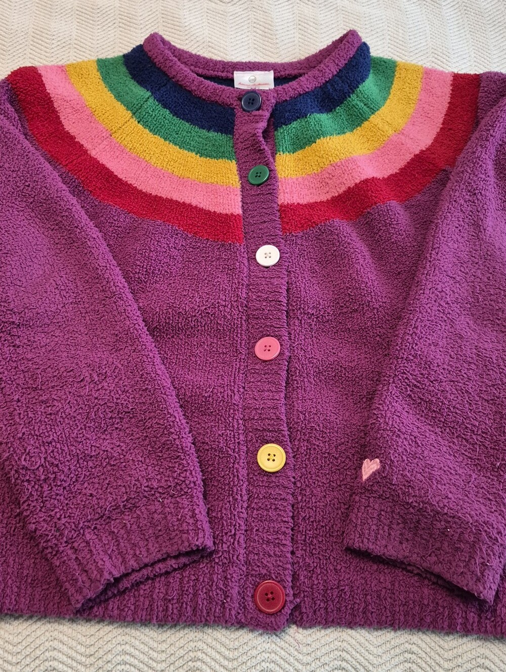 Hanna Andersson Knit Rainbow Cardigan Multi-Color Buttons Girls 160 US 14-16